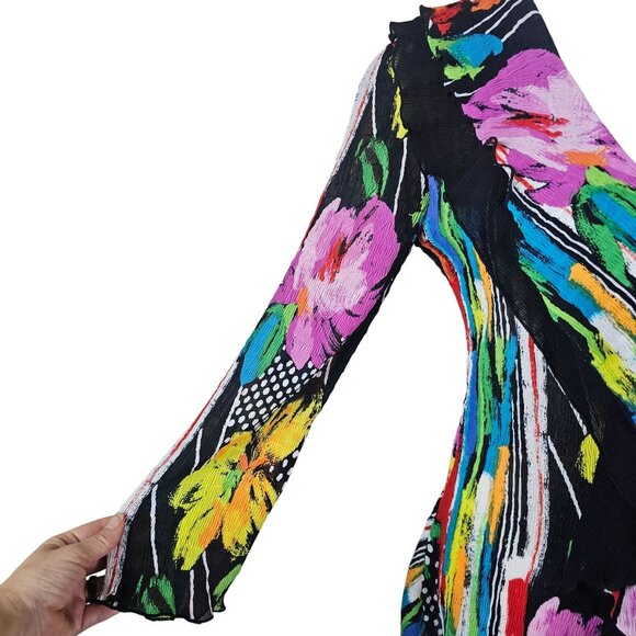Rossi Roma Crinkle Floral Colorful Jacket/Blouse S Abstract Artsy Vibrant Topper - Picture 10 of 12